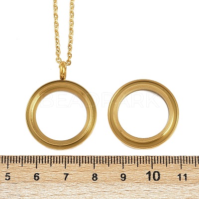 304 Stainless Steel Visible Flat Round Locket Pendant Pet Urn Ashes Necklaces LS-NJEW-S455-08G-1