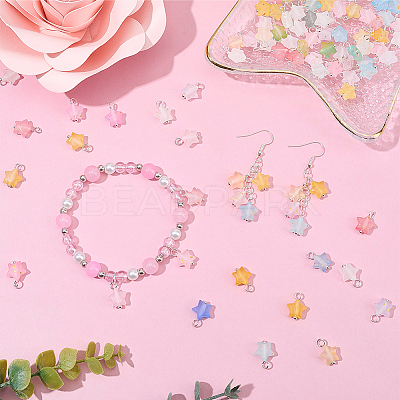 100Pcs Star Frosted Acrylic Gold Foil Charms PALLOY-BM00026-1