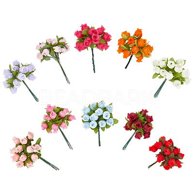 10Pcs 10 Colors Cloth Simulation Flower 12 Heads A Bouquet Roses AJEW-CA0003-70-1