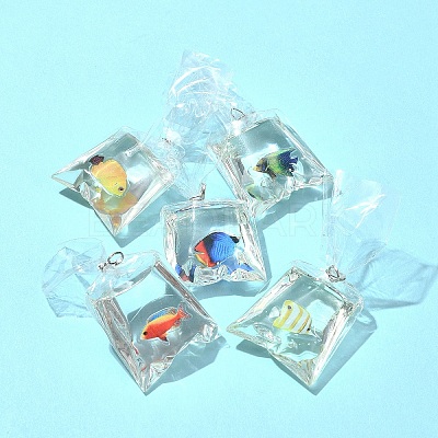 5Pcs 5 Colors Resin Pendants with Iron Jump Ring RESI-FS0001-70-1