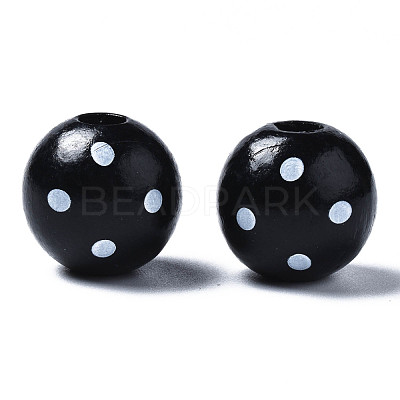 Painted Natural Wood European Beads WOOD-S057-056F-1