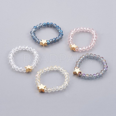 Electroplate Glass Beads Stretch Finger Rings RJEW-JR00238-M-1