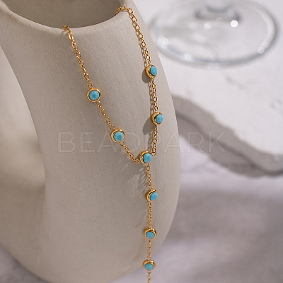 304 Stainless Steel Pave Synthetic Turquoise Link Ring Bracelets LS-VX6527-1