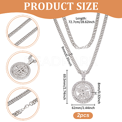 2Pcs Alloy Rotatable Dollar Sign Pendant Cuban Link Chain Necklaces NJEW-UN0001-77P-1