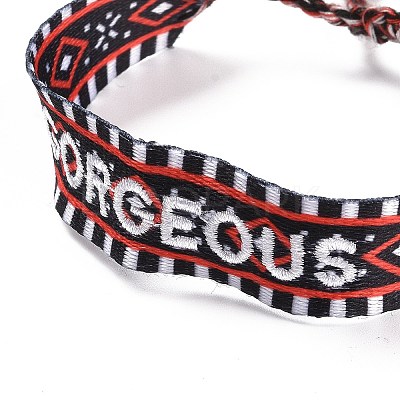 Word Gorgeous Polycotton(Polyester Cotton) Braided Bracelet with Tassel Charm LS-BJEW-F429-03-1