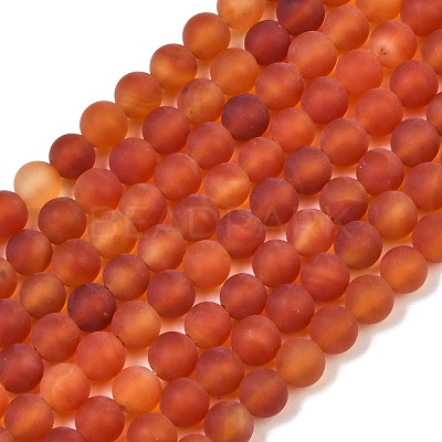 Frosted Natural Red Agate Beads Strands G-F372-6mm-1