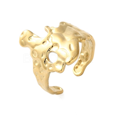 Ion Plating(IP) 304 Stainless Steel Wide Flower Open Cuff Ring for Women X-RJEW-G275-05G-1