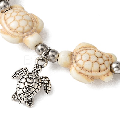 Starfish & Turtle Dyed Synthetic Turquoise Beaded Stretch Bracelets BJEW-JB10925-01-1