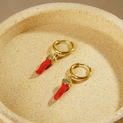 Stainless Steel Red Chili Hoop Earrings SO5470-1-1
