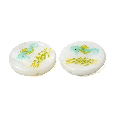 Ocean Printed Natural Freshwater Shell Flat Round Beads SHEL-A006-13G-1