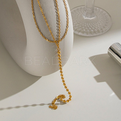 304 Stainless Steel 2-Strand Hand Chain Ring Bracelets with Round Ball for Women HZ7665-1