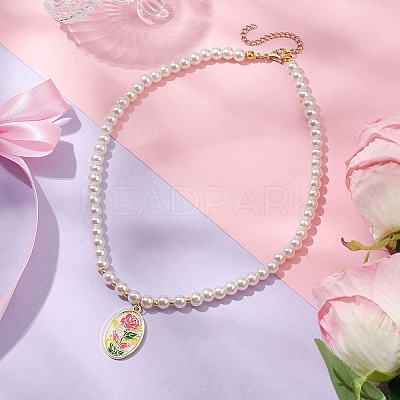 White Glass Pearl Beaded Necklaces NJEW-JN04652-01-1