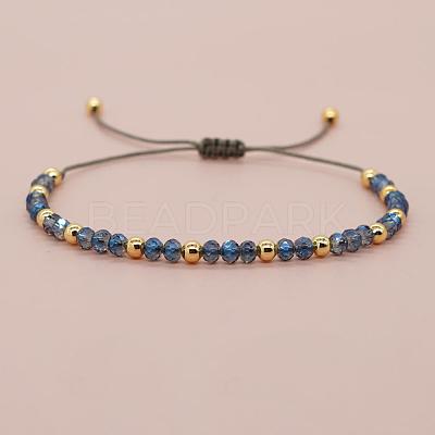 Glass & Brass Round Beads Braided Bead Bracelets RD6595-8-1