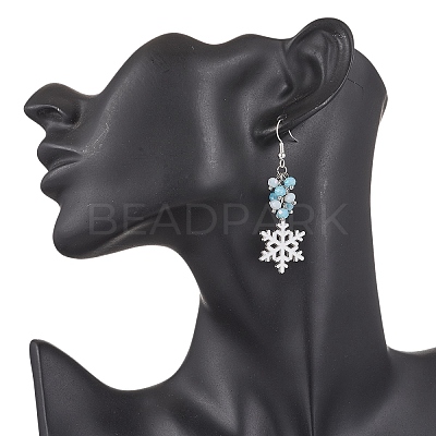 Snowflake Alloy Electroplate Glass Beads Dangle Earrings EJEW-TA00663-1