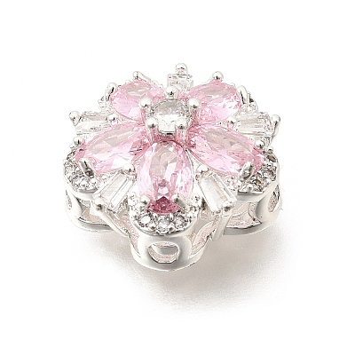 Flower Brass Micro Pave Clear Cubic Zirconia Beads KK-Z156-14S-01-1