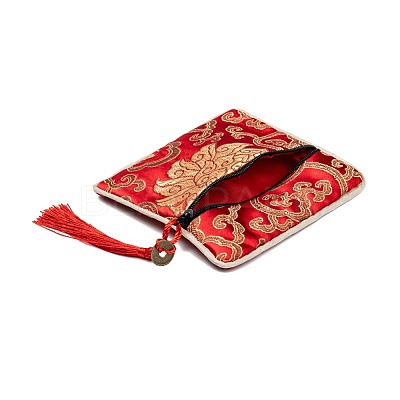 Chinese Brocade Tassel Zipper Jewelry Bag Gift Pouch ABAG-F005-12-1