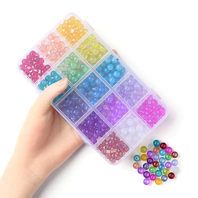 330Pcs 15 Colors Baking Paint Glass Beads Strands DGLA-YW0001-08-1