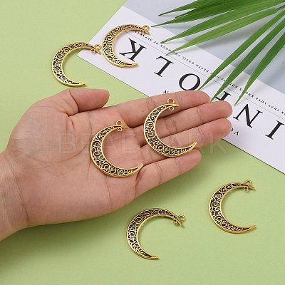 Tibetan Style Alloy Hollow Moon  2-Loop Link Pendants LS-TIBEP-5312-AG-LF-1