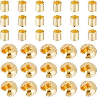 400Pcs 2 Styles Brass Crimp Beads Covers KK-BBC0023-39-1