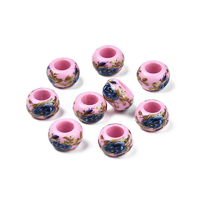 Flower Printed Opaque Acrylic Rondelle Beads SACR-S305-27-B01-1
