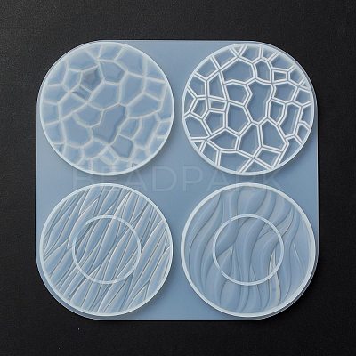 Flat Round with Water Ripple Cup Mat Silicone Molds DIY-L065-03-1