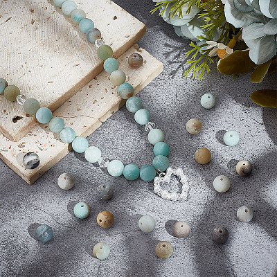 Natural Frosted Flower Amazonite Round Beads G-NB0005-34C-1