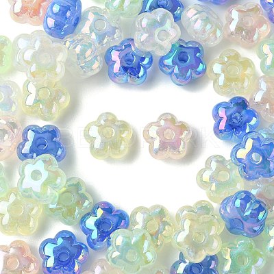 50Pcs UV Plating Rainbow Iridescent Acrylic Beads PACR-CJ0001-27-1