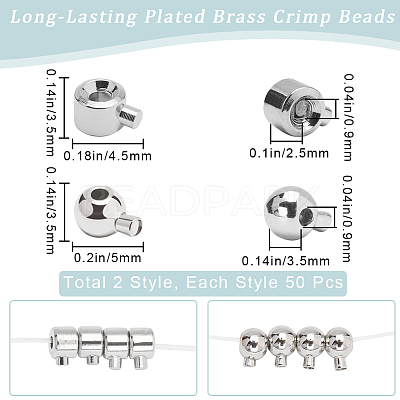 100Pcs 2 Styles Brass Crimp Beads KK-BBC0014-28P-1