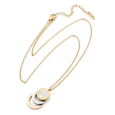 304 Stainless Steel Roman Numeral 3 Ring Pendant Necklaces NJEW-V001-06P-01-1