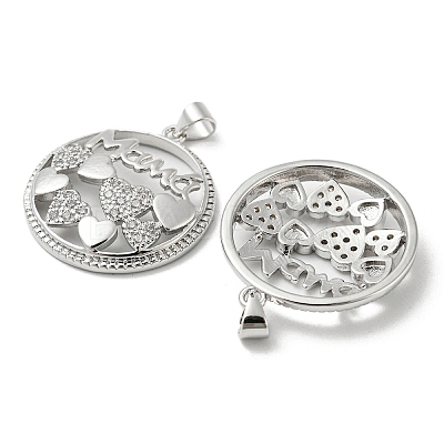 Mother's Day Theme Rack Plating Brass Micro Pave Cubic Zirconia Pendants KK-F869-20P-01-1