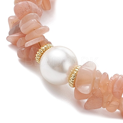 Natural Sunstone Chip Beaded Bracelets for Women BJEW-JB12306-03-1