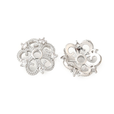 Flower Brass Clear Cubic Zirconia Bead Caps KK-V008-05P-1