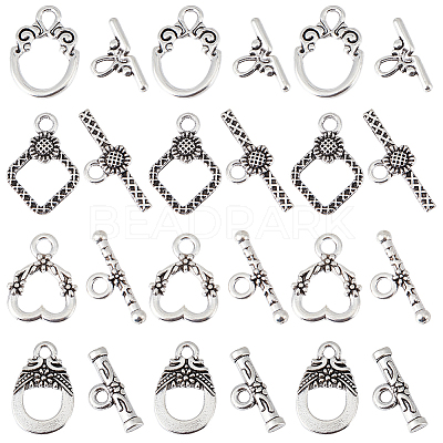 100Pcs 4 Styles Tibetan Style Alloy Toggle Clasps FIND-SC0008-04-1