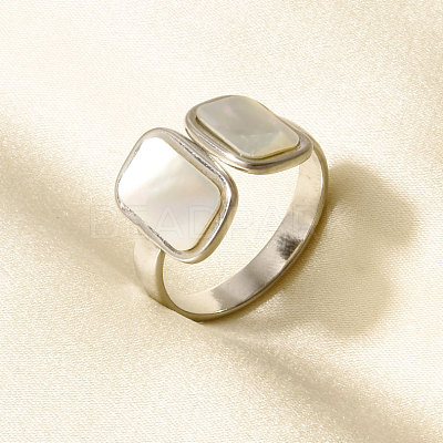 304 Stainless Steel with Natural Shell Cuff Open Rings for Women US1976-1-1