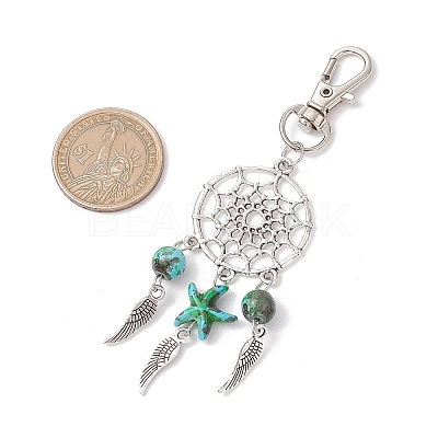 10Pcs 5 Styles Woven Net/Web with Wing Alloy Pendant Decorations HJEW-JM02975-01-1