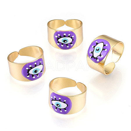 Enamel Horse Eye Open Cuff Rings RJEW-P042-01G-02-1