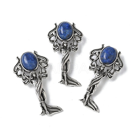 Angel Brass Natural Lapis Lazuli Pendants KK-D361-02AS-16-1