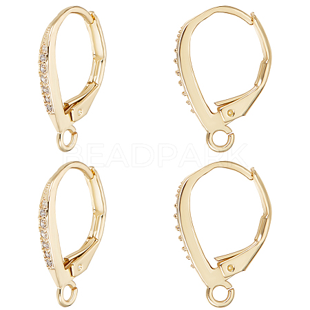 4Pairs Brass Micro Pave Clear Cubic Zirconia Leverback Earring Findings KK-BBC0021-97G-1