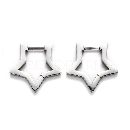 304 Stainless Steel Star Huggie Hoop Earrings X-STAS-H156-05P-1