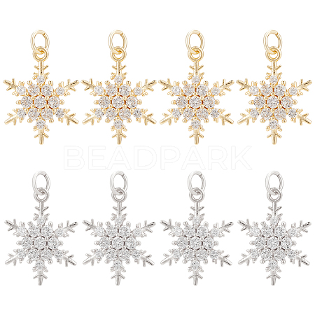 BENECREAT 8Pcs 2 Colors Rack Plating Brass Micro Pave Clear Cubic Zirconia Pendants KK-BC0011-43-1