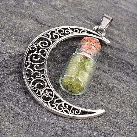 Column Glass Bottle with Peridot inside Pendants PALLOY-JF00170-03-1