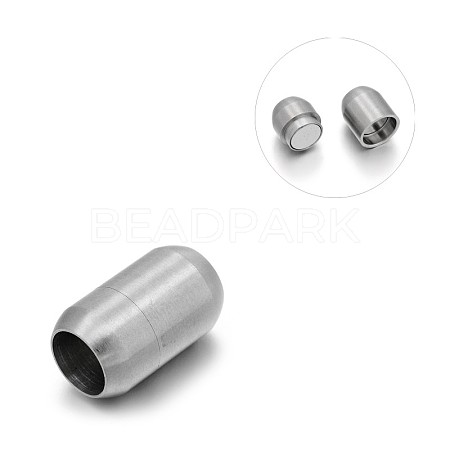Matte 304 Stainless Steel Barrel Magnetic Clasps with Glue-in Ends X-STAS-E089-06G-1
