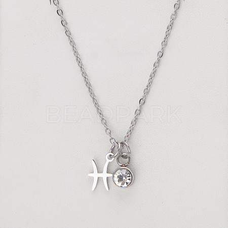 304 Stainless Steel Crystal Rhinestone Birth Stone Constellation Pendant Necklaces FS-WG76580-16-1