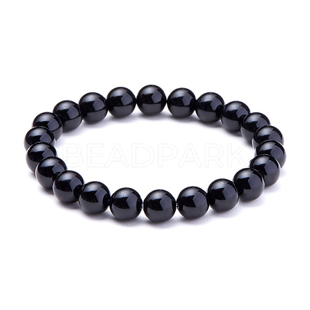 Natural Blacke Agate Round Beads Stretch Bracelets BJEW-N301-8mm-01-1