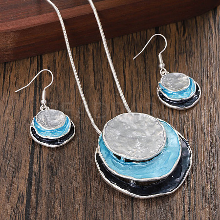 Three Flat Round Zinc Alloy Enamel Pendant Necklaces & Dangle Earrings Sets WGCF00E-02-1