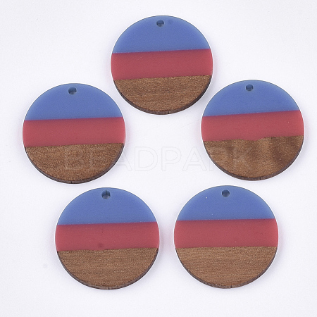Tri-color Resin & Walnut Wood Pendants RESI-S358-78G-1
