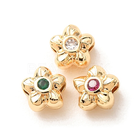 Brass Pave Cubic Zirconia Spacer Beads KK-F942-26G-1