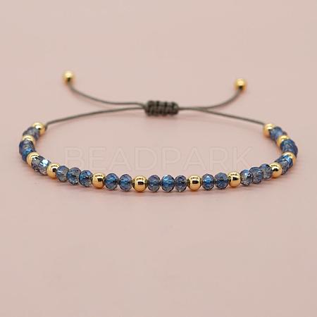Glass & Brass Round Beads Braided Bead Bracelets RD6595-8-1