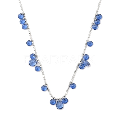 304 Stainless Steel Cubic Zirconia Teardrop & Flat Round Bib Ball Chain Necklaces for Women NJEW-F328-11P-06-1