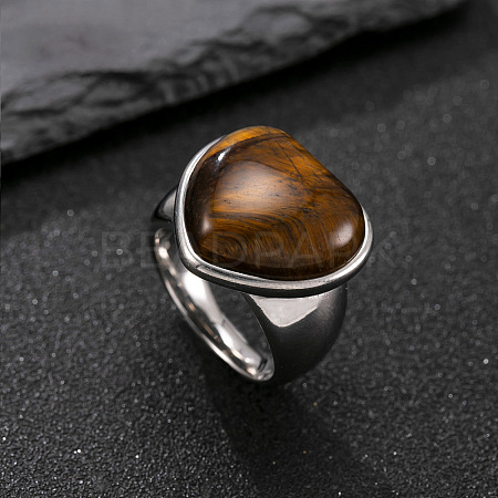 304 Stainless Steel with Natural Tiger Eye Finger Rings for Men FS-WG9BB25-02-1